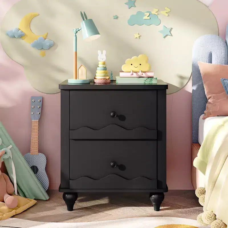 Besiost Wooden Nightstand with Charging Station, Storage Dresser with 2 Drawers