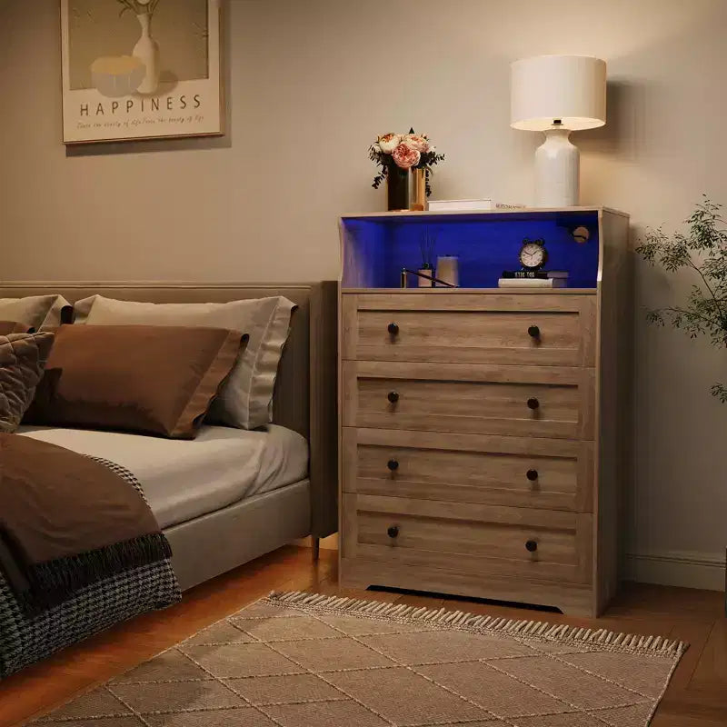 Commode en bois à 4 tiroirs pour chambre à coucher, table de chevet moderne, meuble de rangement en bois à tiroirs pour salon, couloir, placard
