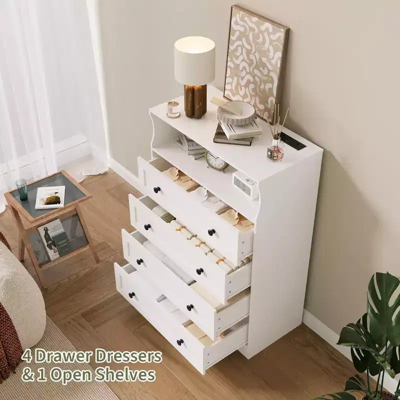 Commode en bois à 4 tiroirs pour chambre à coucher, table de chevet moderne, meuble de rangement en bois à tiroirs pour salon, couloir, placard