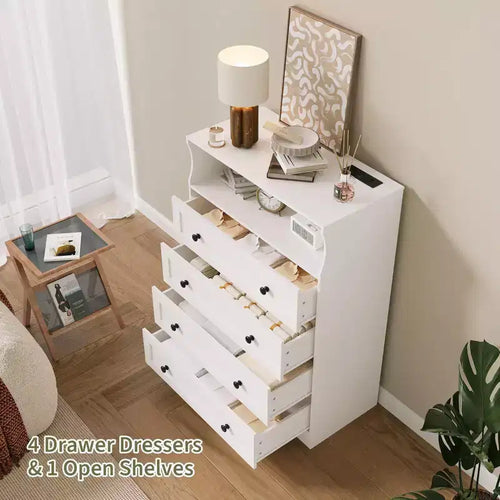 Commode en bois à 4 tiroirs pour chambre à coucher, table de chevet moderne, meuble de rangement en bois à tiroirs pour salon, couloir, placard