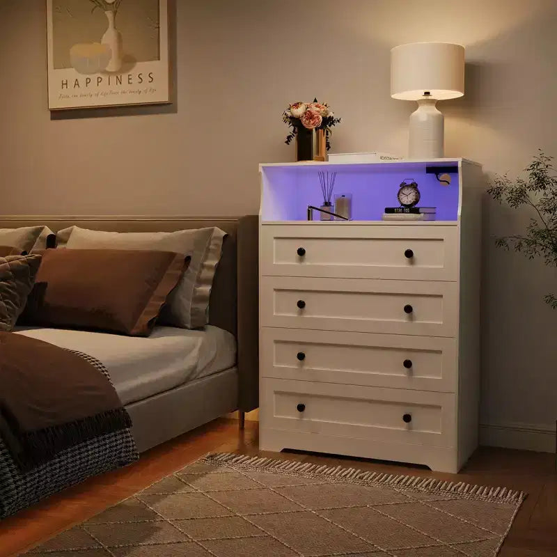 Commode en bois à 4 tiroirs pour chambre à coucher, table de chevet moderne, meuble de rangement en bois à tiroirs pour salon, couloir, placard