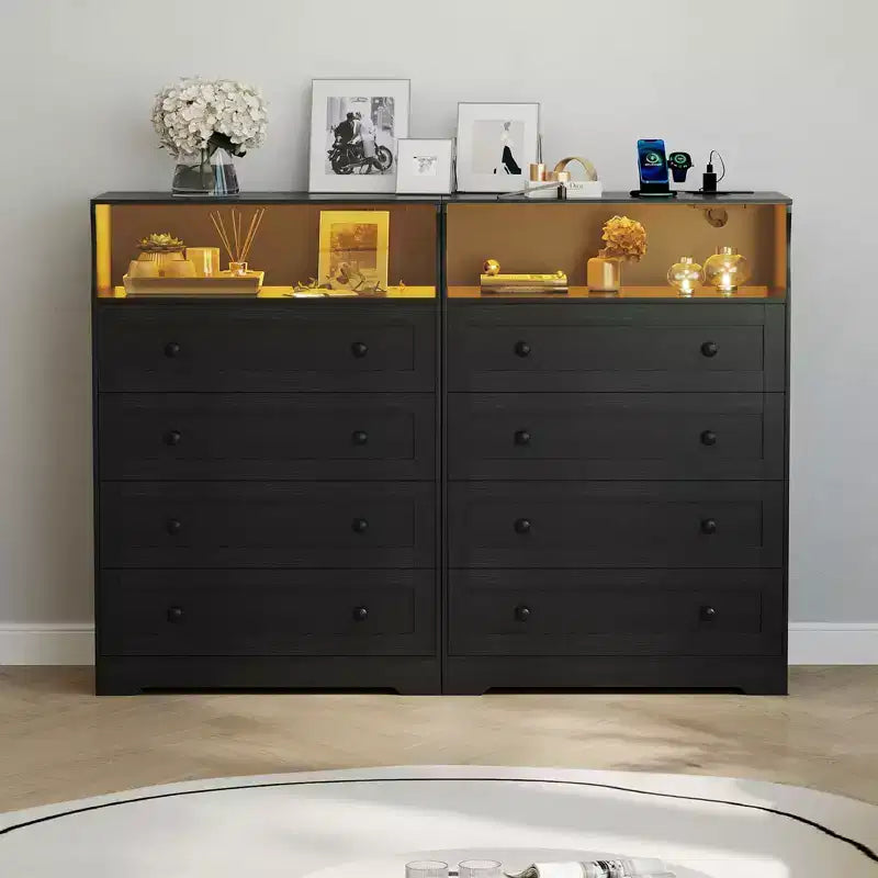 Commode en bois à 4 tiroirs pour chambre à coucher, table de chevet moderne, meuble de rangement en bois à tiroirs pour salon, couloir, placard