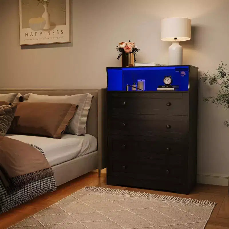 Commode en bois à 4 tiroirs pour chambre à coucher, table de chevet moderne, meuble de rangement en bois à tiroirs pour salon, couloir, placard