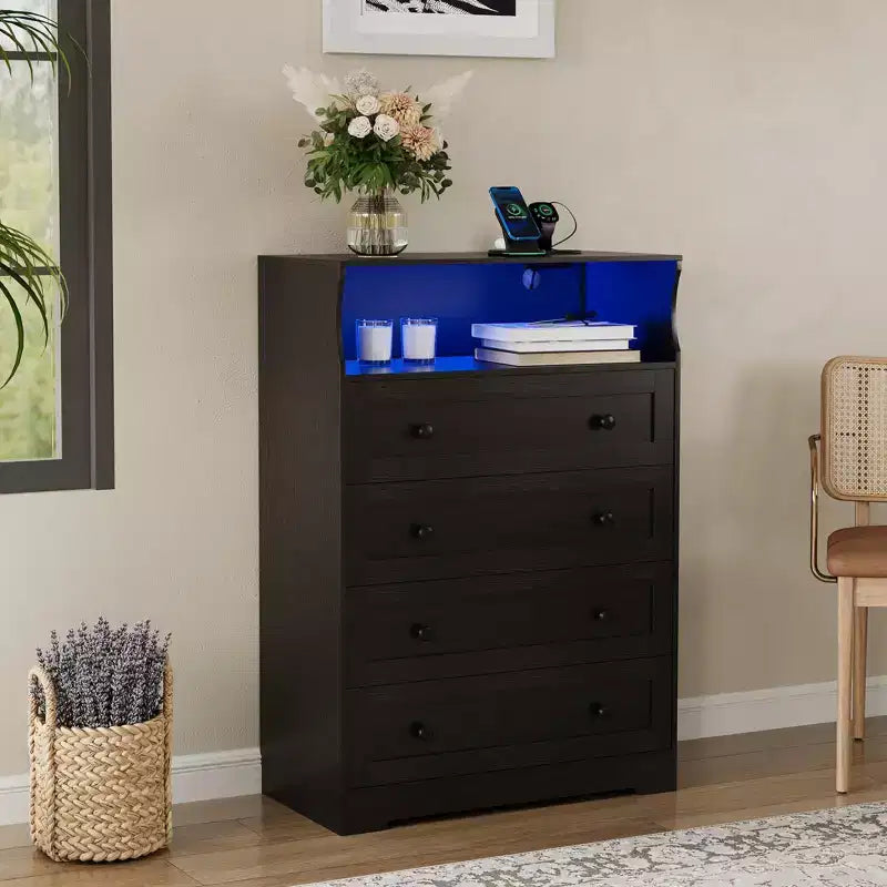 Commode en bois à 4 tiroirs pour chambre à coucher, table de chevet moderne, meuble de rangement en bois à tiroirs pour salon, couloir, placard