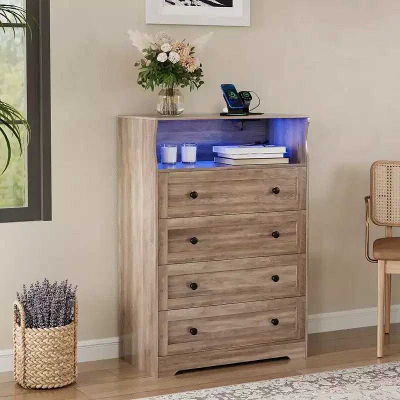 Commode en bois à 4 tiroirs pour chambre à coucher, table de chevet moderne, meuble de rangement en bois à tiroirs pour salon, couloir, placard