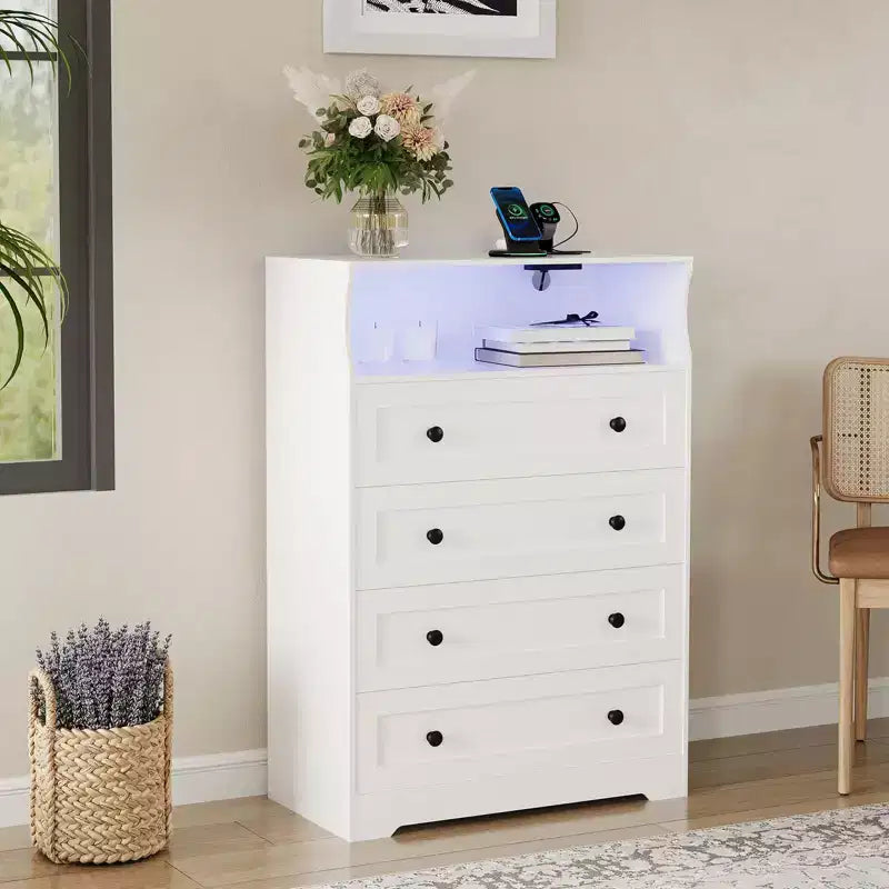 4 Drawer Wooden Dressers for Bedroom , Modern Nightstand for Bedside, Wood Chest of Drawers Storage Organizer for Living Room, Hallway, Closet