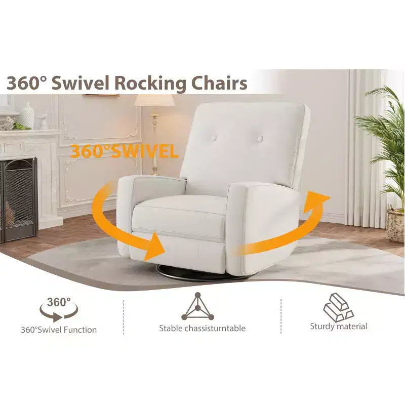 Fauteuils inclinables, fauteuils inclinables pivotants, fauteuils inclinables à bascule pour chambre de bébé pour adultes, fauteuils à bascule pivotants à 360° pour salon, chambre à coucher, bureau