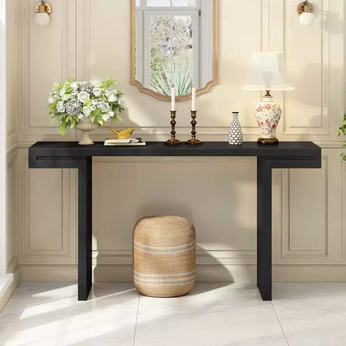 60 Table console rectangulaire moderne, Grande table d'entrée, Table de canapé élégante pour salon, entrée ou couloir-Panipeachy
