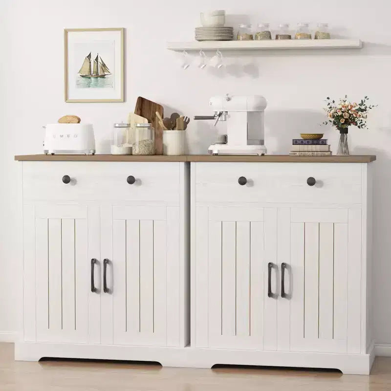 Set of 2 Storage Cabinet, Wood Sideboard Buffet Cabinet with Drawers & Doors, Modern Minimalist Accent Furniture for Living Room, Kitchen, Dining Room