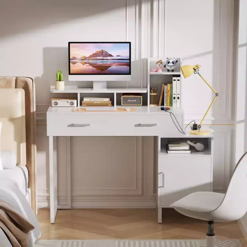 Coiffeuse Besiost avec station de recharge, table de maquillage avec tiroirs de rangement, armoire