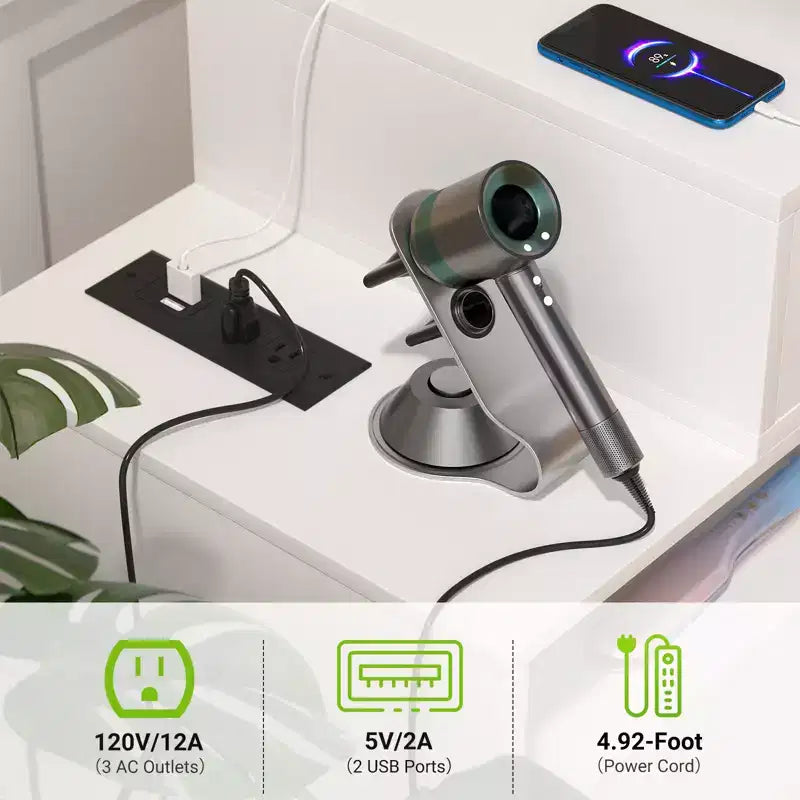 Coiffeuse Besiost avec station de recharge, table de maquillage avec tiroirs de rangement, armoire
