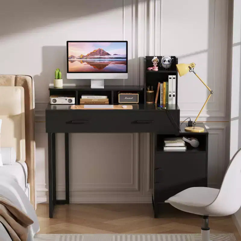 Coiffeuse Besiost avec station de recharge, table de maquillage avec tiroirs de rangement, armoire