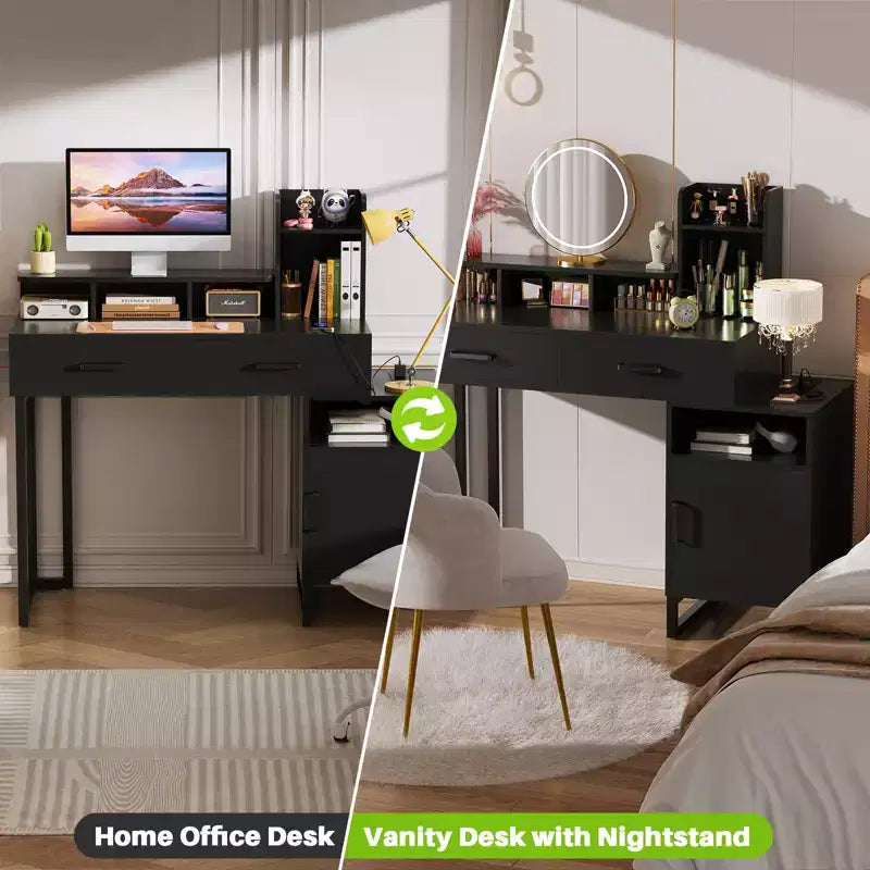 Coiffeuse Besiost avec station de recharge, table de maquillage avec tiroirs de rangement, armoire