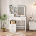 Okak Modern Vanity Desk with Movable and 3-Color Hidden Mirror, Makeup Vanity with 5 Drawers, Girls Vanity for Bedroom, Living Room, White