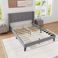 Costway Queen Size Upholstered Bed Frame w/ Elastic Pockets Mattress Foundation Gray