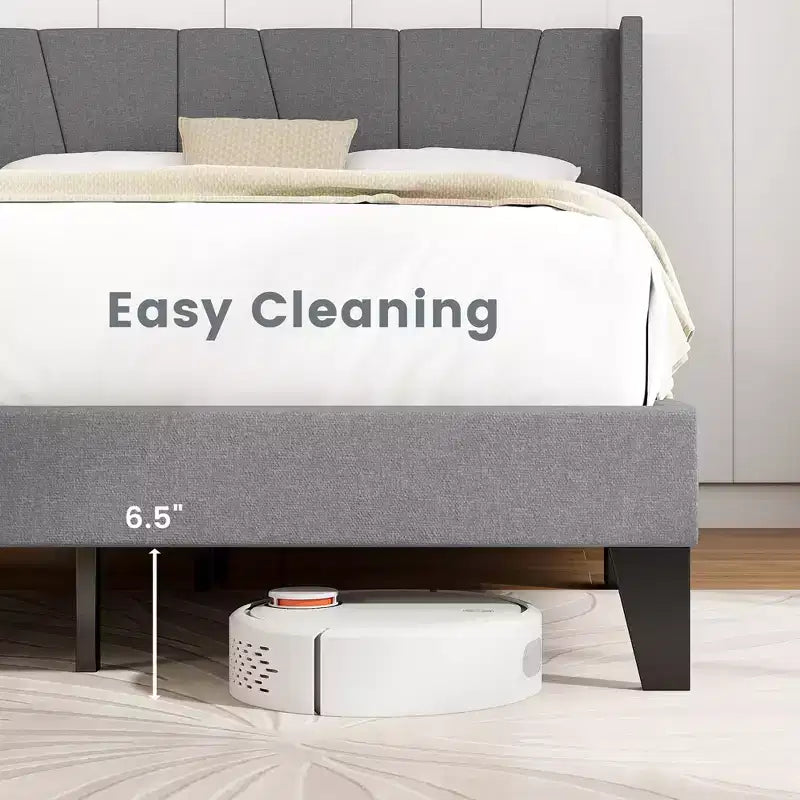 Costway Cadre de lit rembourré Queen Size avec poches élastiques Sommier Gris