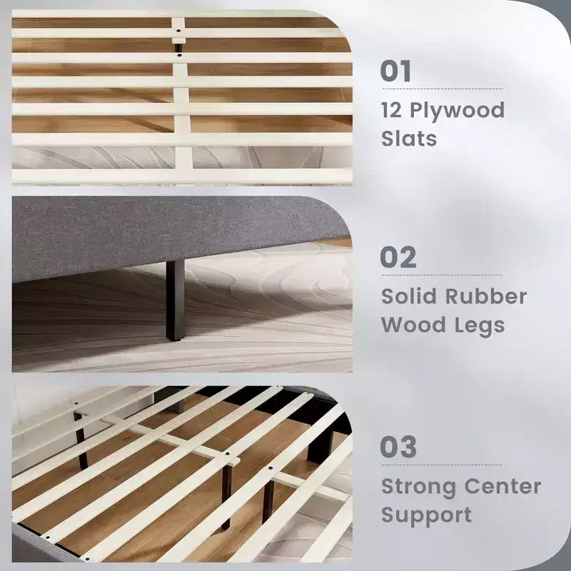 Costway Cadre de lit rembourré Queen Size avec poches élastiques Sommier Gris