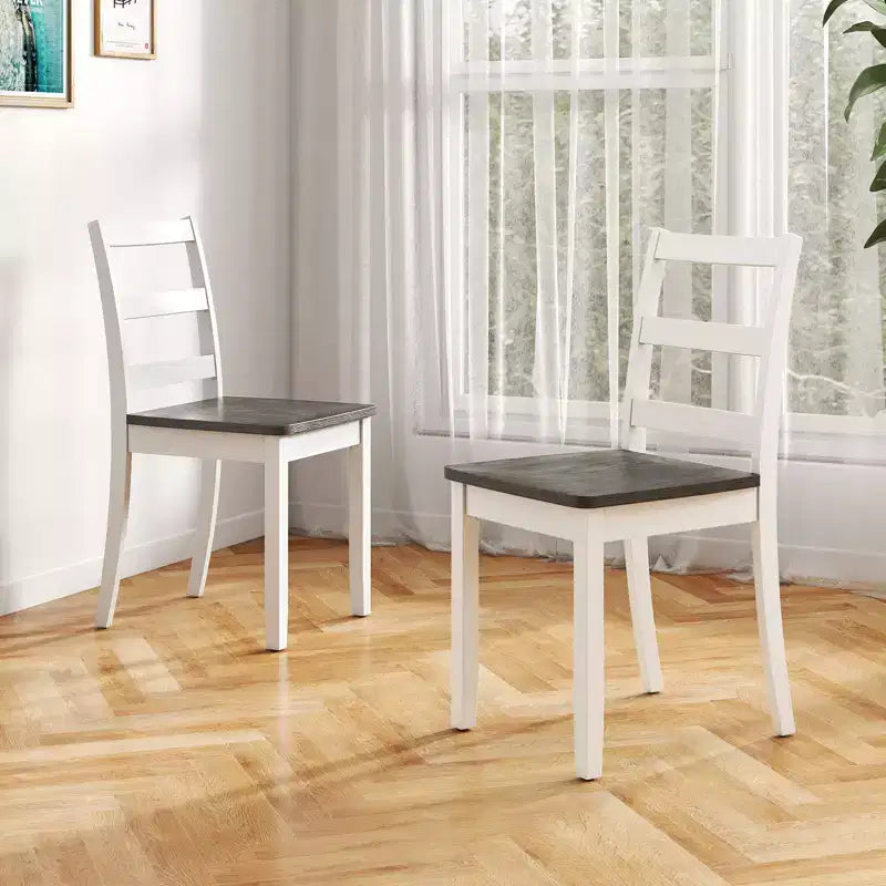 Costway Lot de 2 chaises de salle à manger sans accoudoirs à dossier échelle avec pieds en bois d'hévéa massif