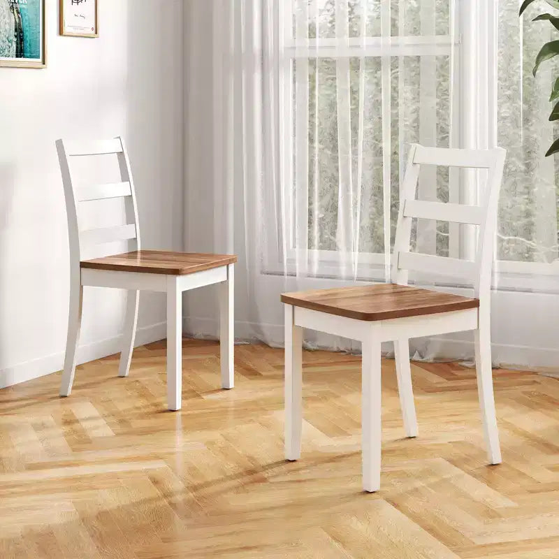 Costway Lot de 2 chaises de salle à manger sans accoudoirs à dossier échelle avec pieds en bois d'hévéa massif