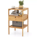 Costway Bamboo Nightstand w/ Pull-out Drawer & Storage Shelf Wood Natural