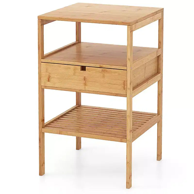 Table de chevet en bambou Costway avec tiroir coulissant et étagère de rangement en bois naturel