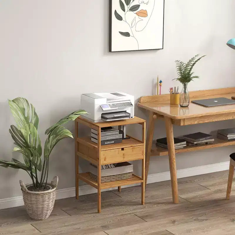 Table de chevet en bambou Costway avec tiroir coulissant et étagère de rangement en bois naturel