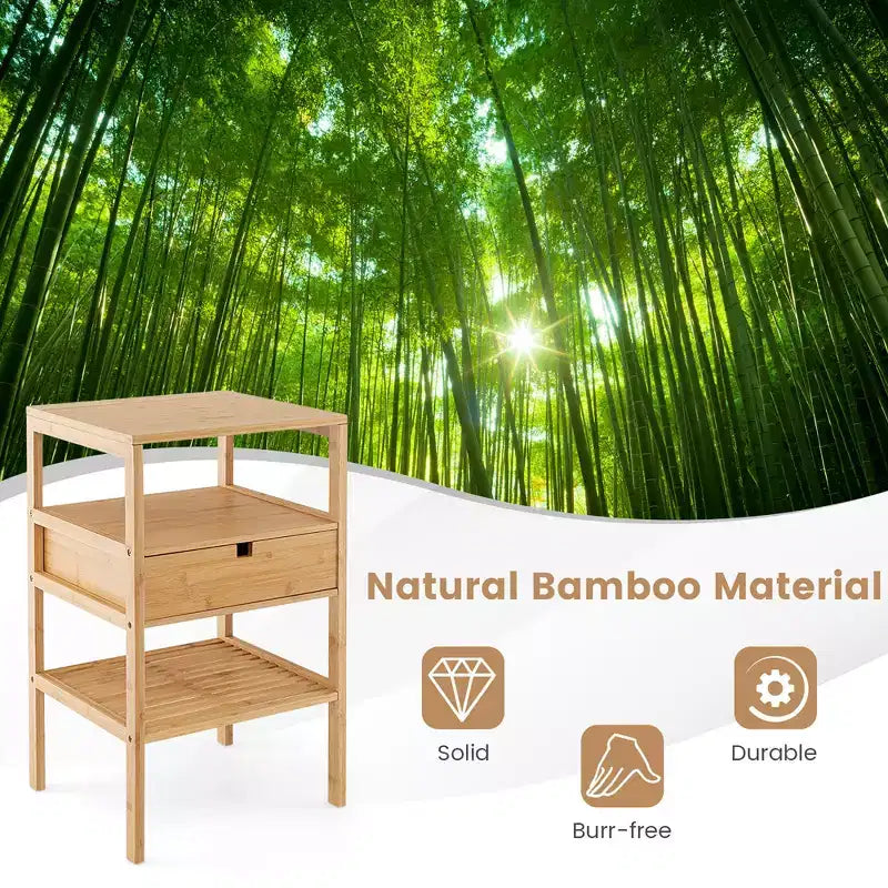 Table de chevet en bambou Costway avec tiroir coulissant et étagère de rangement en bois naturel