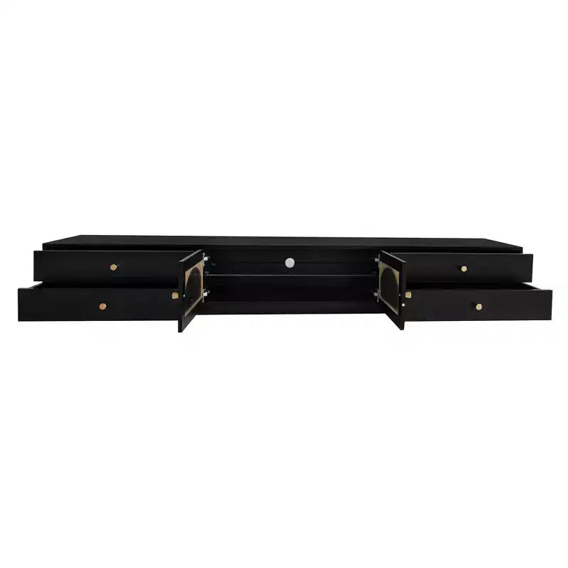 Meuble TV pour téléviseur de 95 pouces, console média extra-longue avec 2 portes et 4 tiroirs, grand meuble de rangement TV avec portes en verre cannelé