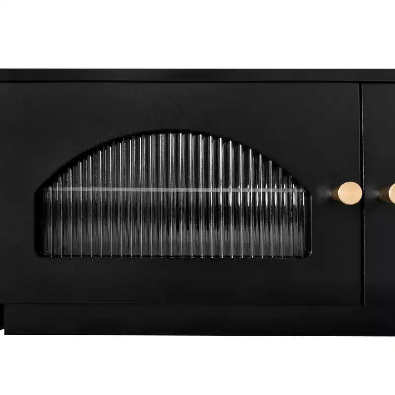 Meuble TV pour téléviseur de 95 pouces, console média extra-longue avec 2 portes et 4 tiroirs, grand meuble de rangement TV avec portes en verre cannelé
