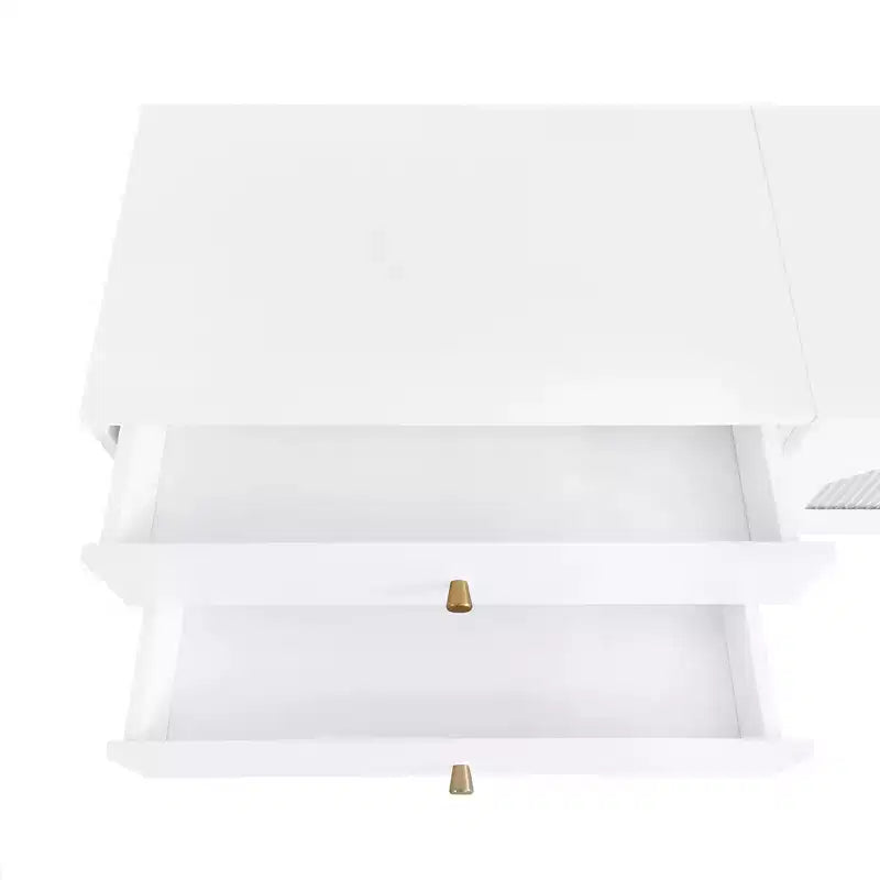 Meuble TV pour téléviseur de 95 pouces, console média extra-longue avec 2 portes et 4 tiroirs, grand meuble de rangement TV avec portes en verre cannelé