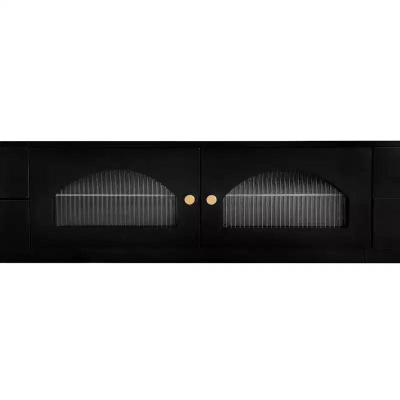 Meuble TV pour téléviseur de 95 pouces, console média extra-longue avec 2 portes et 4 tiroirs, grand meuble de rangement TV avec portes en verre cannelé