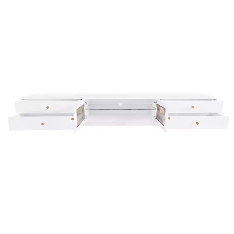 Meuble TV pour téléviseur de 95 pouces, console média extra-longue avec 2 portes et 4 tiroirs, grand meuble de rangement TV avec portes en verre cannelé