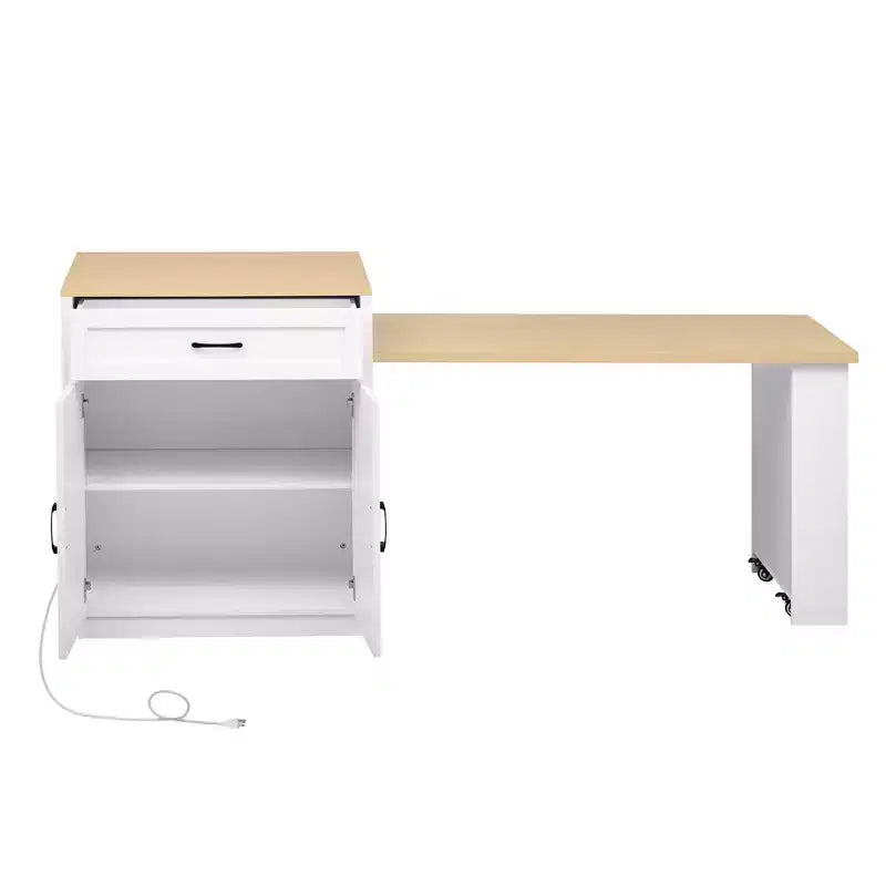 Îlot de cuisine avec table à manger extensible pour 4 à 6 personnes, table de cuisine en faux marbre avec prise de courant, îlot de cuisine avec tiroirs de rangement