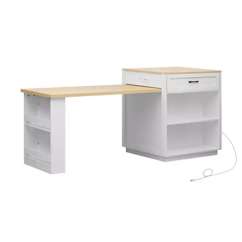 Îlot de cuisine avec table à manger extensible pour 4 à 6 personnes, table de cuisine en faux marbre avec prise de courant, îlot de cuisine avec tiroirs de rangement