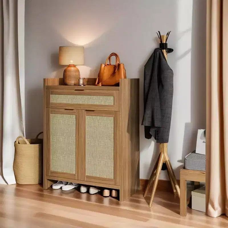 Meuble à chaussures en rotin GustoWave Farmhouse avec rangement pour entrée, salon, placard et couloir