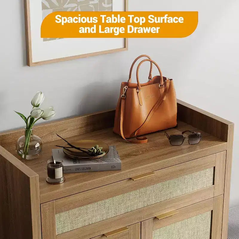 Meuble à chaussures en rotin GustoWave Farmhouse avec rangement pour entrée, salon, placard et couloir