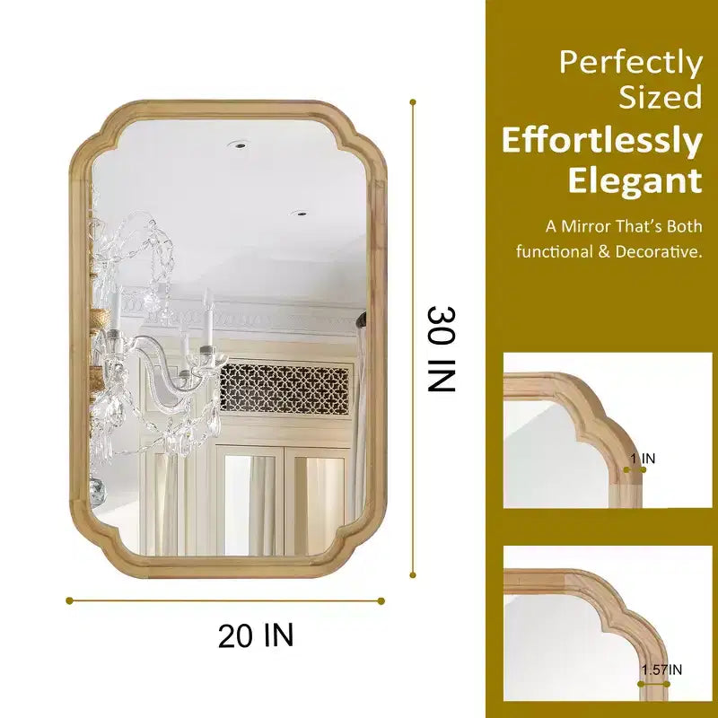 Miroir décoratif Whisen 20x30 à coins arrondis, cadre en bois massif, entrée
