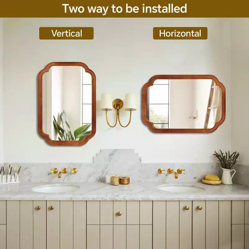 Miroir décoratif Whisen 20x30 à coins arrondis, cadre en bois massif, entrée
