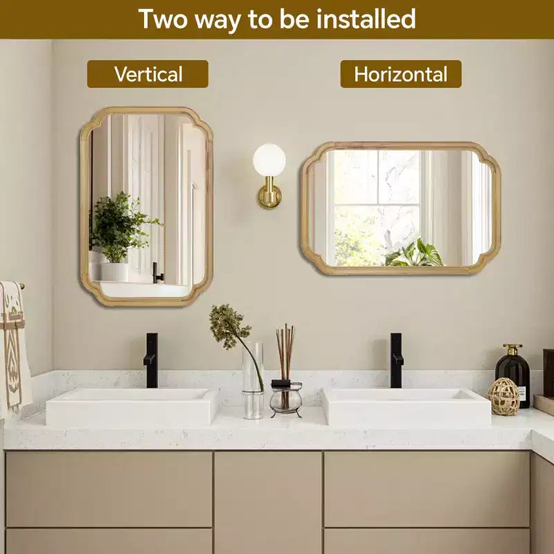 Miroir décoratif Whisen 20x30 à coins arrondis, cadre en bois massif, entrée