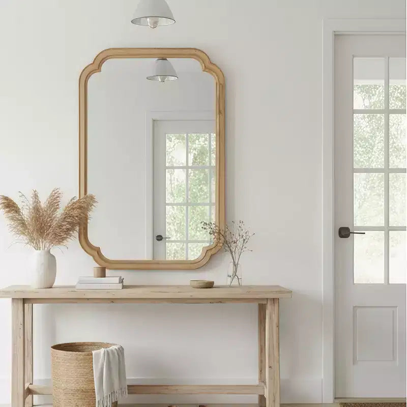 Whisen 20x30 Rounded Corner Decorative Mirror, Solid Wood Frame, Entryway