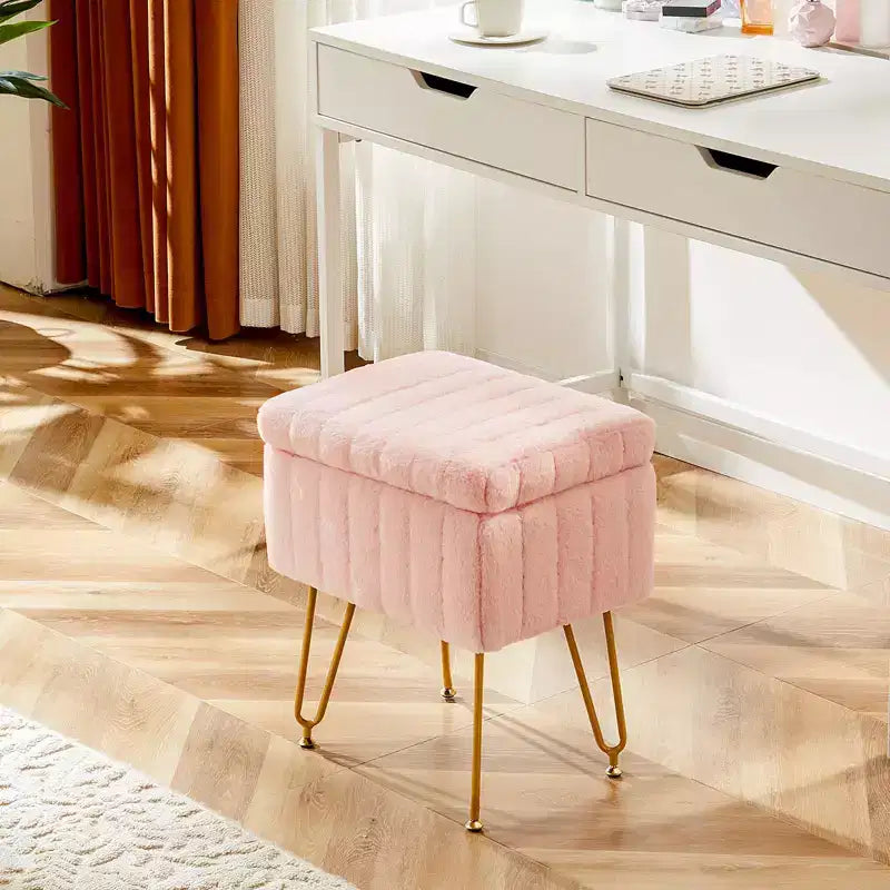TUYOHW Chic Tabouret de Coiffeuse avec Rangement, Repose-Pieds Ottoman en Fausse Fourrure Peluche 19,8"L, Pieds en Métal et Design Antidérapant, Capacité de 90kg