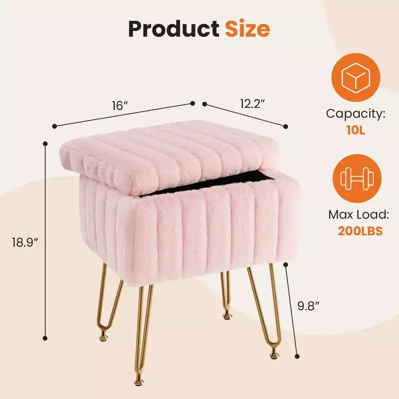 TUYOHW Chic Tabouret de Coiffeuse avec Rangement, Repose-Pieds Ottoman en Fausse Fourrure Peluche 19,8"L, Pieds en Métal et Design Antidérapant, Capacité de 90kg