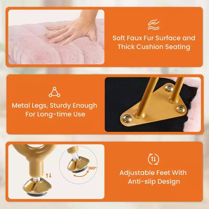 TUYOHW Chic Tabouret de Coiffeuse avec Rangement, Repose-Pieds Ottoman en Fausse Fourrure Peluche 19,8"L, Pieds en Métal et Design Antidérapant, Capacité de 90kg