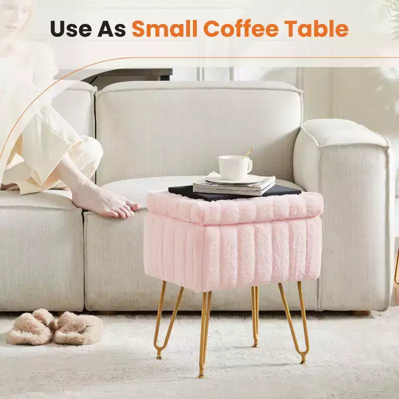 TUYOHW Chic Tabouret de Coiffeuse avec Rangement, Repose-Pieds Ottoman en Fausse Fourrure Peluche 19,8"L, Pieds en Métal et Design Antidérapant, Capacité de 90kg