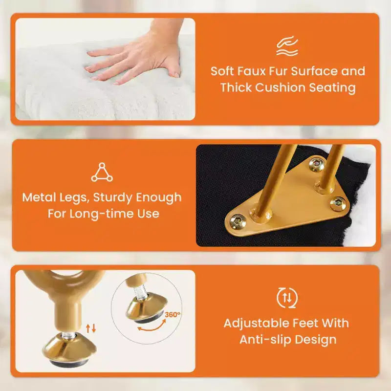 TUYOHW Chic Tabouret de Coiffeuse avec Rangement, Repose-Pieds Ottoman en Fausse Fourrure Peluche 19,8"L, Pieds en Métal et Design Antidérapant, Capacité de 90kg
