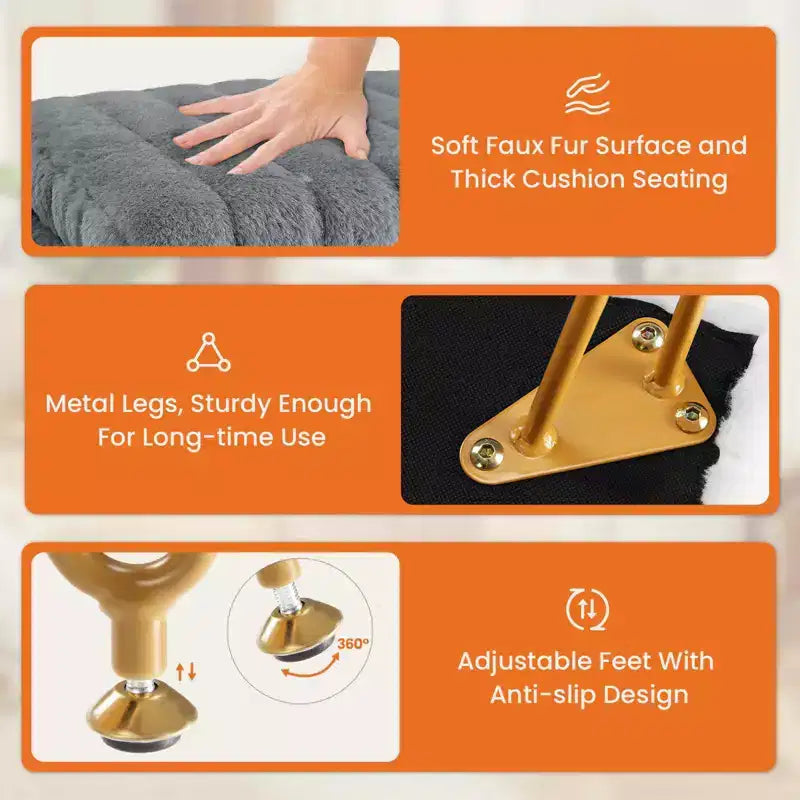 TUYOHW Chic Tabouret de Coiffeuse avec Rangement, Repose-Pieds Ottoman en Fausse Fourrure Peluche 19,8"L, Pieds en Métal et Design Antidérapant, Capacité de 90kg