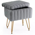 TUYOHW Chic Vanity Stool with Storage,19.8L Plush Faux Fur Footrest Ottoman Makeup Stools,Metal Legs and Anti-Slip Design,200lbs Capcity