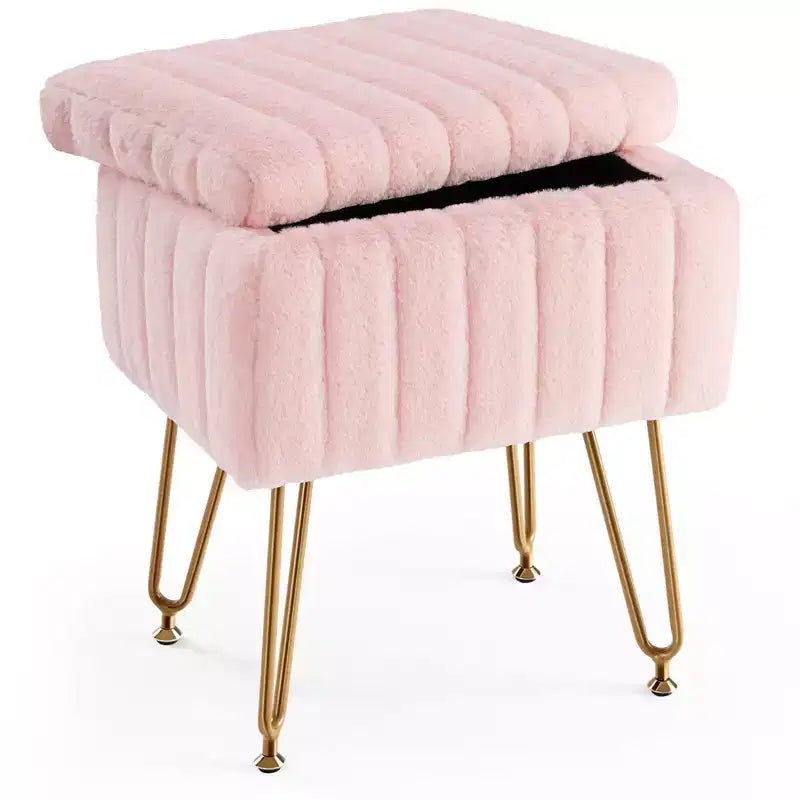 TUYOHW Chic Tabouret de Coiffeuse avec Rangement, Repose-Pieds Ottoman en Fausse Fourrure Peluche 19,8"L, Pieds en Métal et Design Antidérapant, Capacité de 90kg