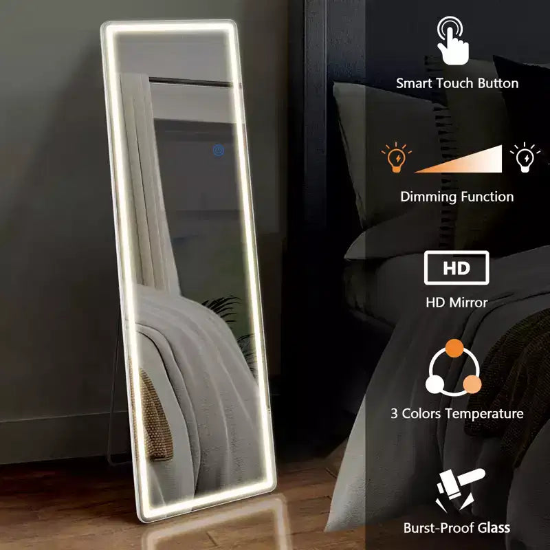 Miroir sur pied Bestier à 3 éclairages avec lumières LED à fixation murale