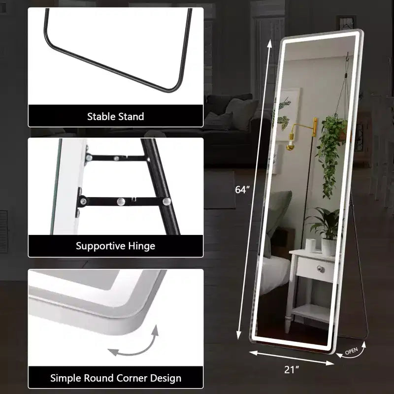 Miroir sur pied Bestier à 3 éclairages avec lumières LED à fixation murale